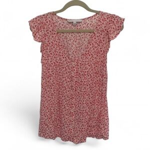 The Nines by HATCH Pink Floral V-Neck Blouse